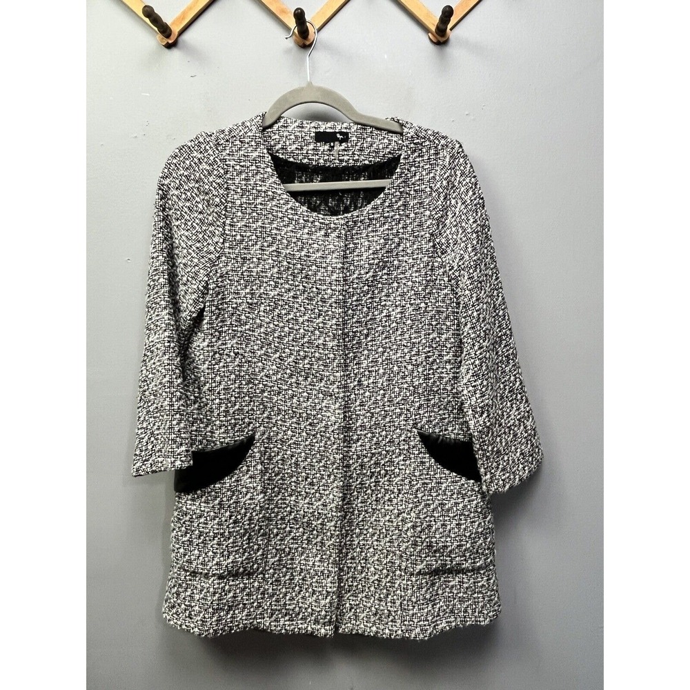 Ryu Tweed Coat Womens Small Black White Wool Snap Front Lace Trim RJ4777-F13